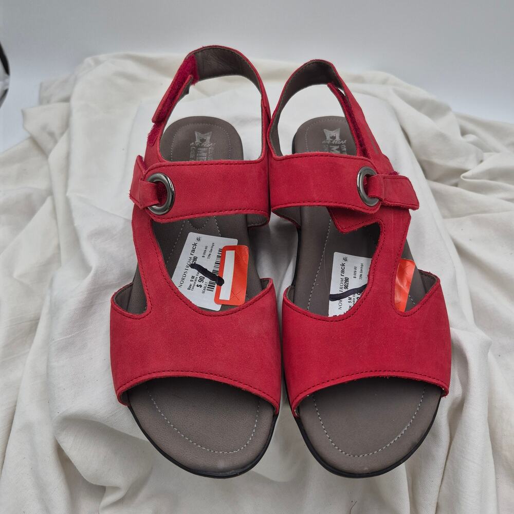 Mephisto Prissie Slingback Red Leather Sandals Wedge Womens Size 39 US 8